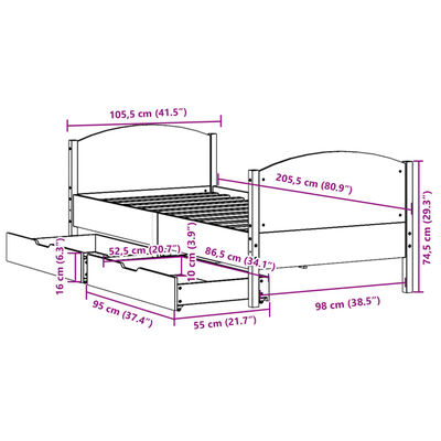 vidaXL Posteľ bez matraca biela 100x200 cm borovicový masív