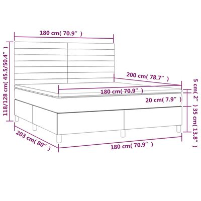 vidaXL Posteľ boxsping s matracom a LED krémová 180x200 cm látka