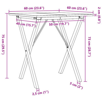 vidaXL Jedálenský stolík v tvare X 60x60x75 cm borovica a liatina