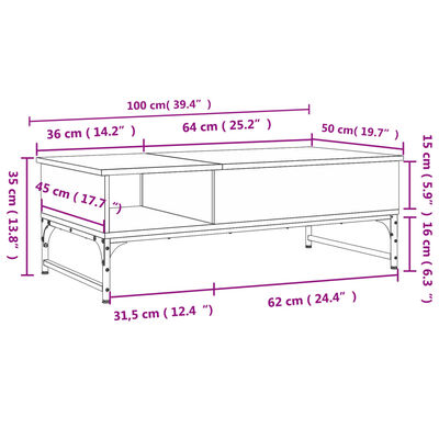 vidaXL Konferenčný stolík dymový dub 100x50x35 cm kompozit.drevo a kov