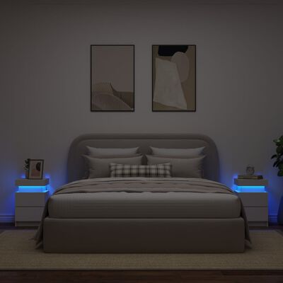 vidaXL Nočné stolíky s LED svetlami 2 ks biele 35x39x55 cm