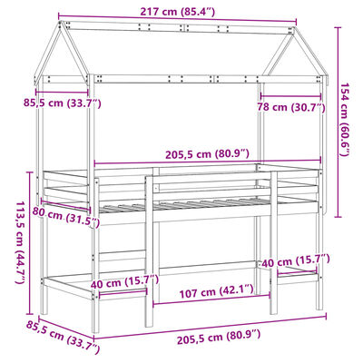 vidaXL Vyvýšená posteľ rebrík strecha biela 80x200 cm masívna borovica