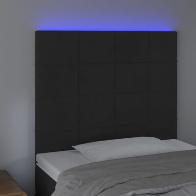 vidaXL Čelo postele s LED čierne 90x5x118/128 cm zamat