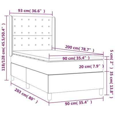 vidaXL Posteľný rám boxsping s matracom bledosivý 90x200 cm látka