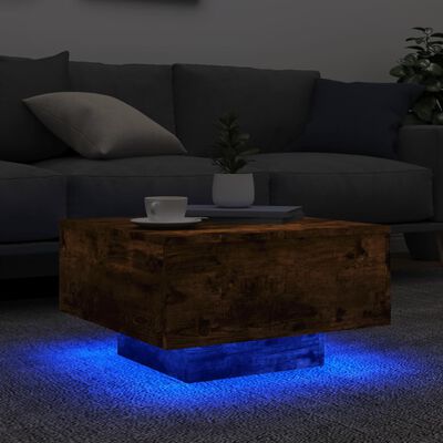 vidaXL Konferenčný stolík s LED svetlami dymový dub 55x55x31 cm