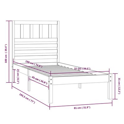 vidaXL Posteľ bez matraca biela 75x190 cm masívna borovica