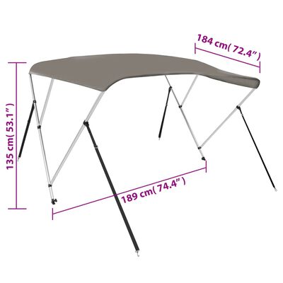 vidaXL Strieška bimini s 3 oblúkmi sivá 184x189x135 cm