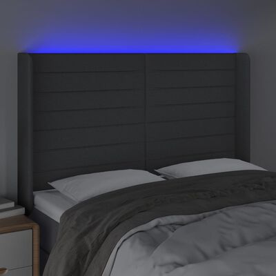 vidaXL Čelo postele s LED tmavosivé 147x16x118/128 cm látka