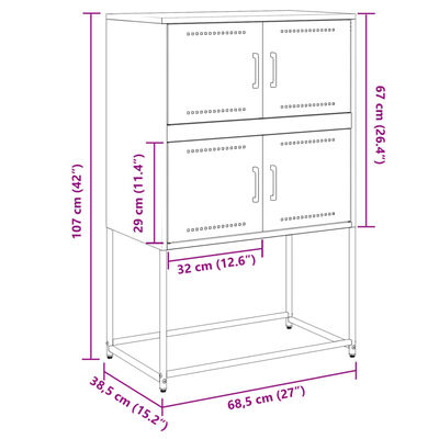 vidaXL Komoda biela 68,5x38,5x107 cm oceľ