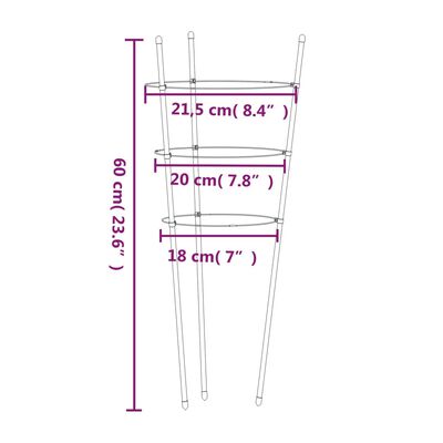 vidaXL Podpery pre záhradné rastliny s 3 krúžkami 5ks zelené 60cm oceľ