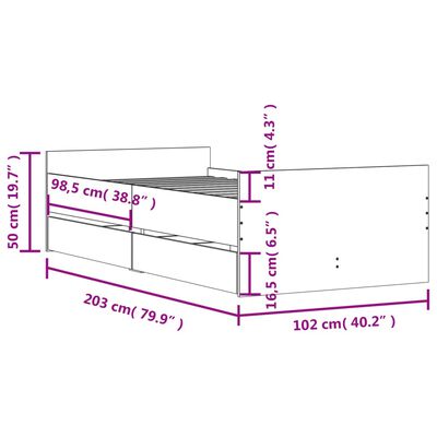 vidaXL Rám postele so zásuvkami dub sonoma 100x200 cm