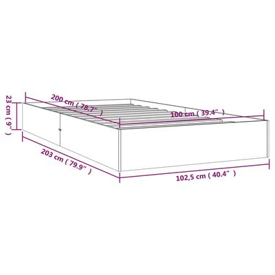 vidaXL Posteľný rám biely masívne drevo 100x200 cm