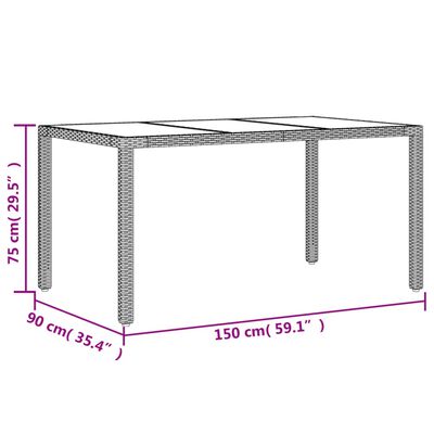 vidaXL Záhradný stôl so sklenenou doskou čierny 150x90x75 cm polyratan