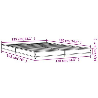 vidaXL Posteľný rám dymový dub 135x190 cm kompozitné drevo a kov