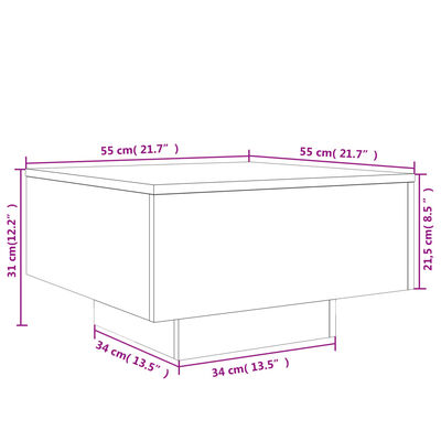 vidaXL Konferenčný stolík s LED svetlami hnedý dub 55x55x31 cm