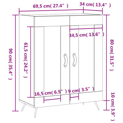 vidaXL Komoda sivý dub sonoma 69,5x34x90 cm kompozitné drevo