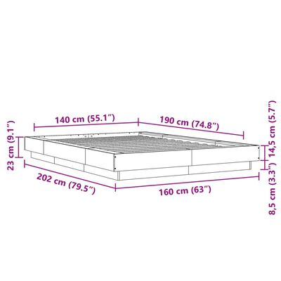 vidaXL Posteľný rám sivý dub sonoma 140x190 cm borovicový masív