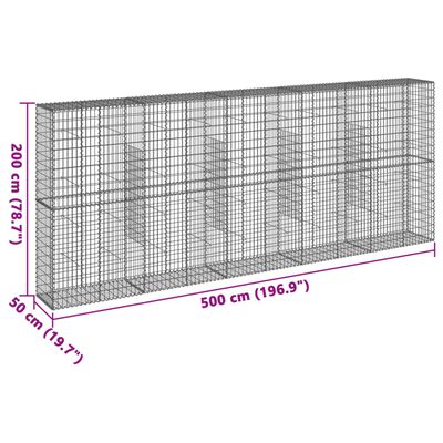 vidaXL Gabiónový kôš s krytom 500x50x200 cm pozinkované železo