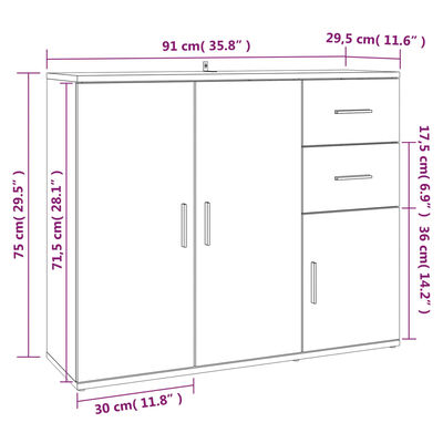 vidaXL Komoda dub sonoma 91x29,5x75 cm spracované drevo