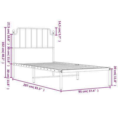 vidaXL Kovový rám postele s čelom biely 90x200 cm