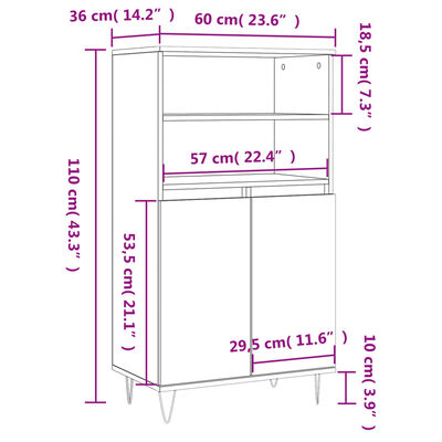 vidaXL Vysoká skrinka hnedý dub 60x36x110 cm spracované drevo