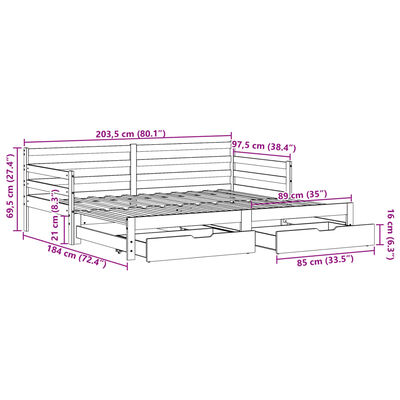 vidaXL Rozkladacia denná posteľ s matracmi bez matraca biela 90x200 cm