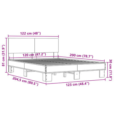 vidaXL Posteľný rám hnedý dub 120x200 cm kompozitné drevo a kov