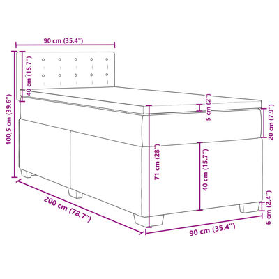 vidaXL Posteľný rám boxsping s matracom bledosivý 90x200 cm zamat