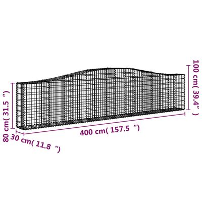 vidaXL Oblúkové gabionové koše 6 ks 400x30x80/100cm pozinkované železo