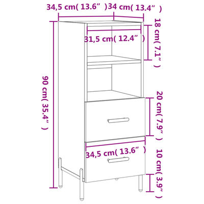 vidaXL Komoda hnedý dub 34,5x34x90 cm spracované drevo