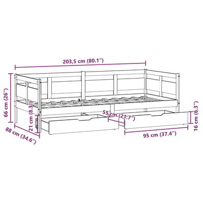 vidaXL Denná posteľ so zásuvkami 80x200 cm masívna borovica