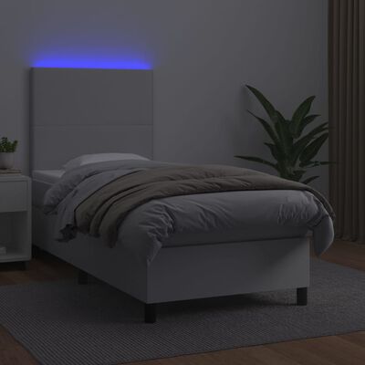 vidaXL Boxspring posteľ s matracom a LED biela 80x200 cm umelá koža