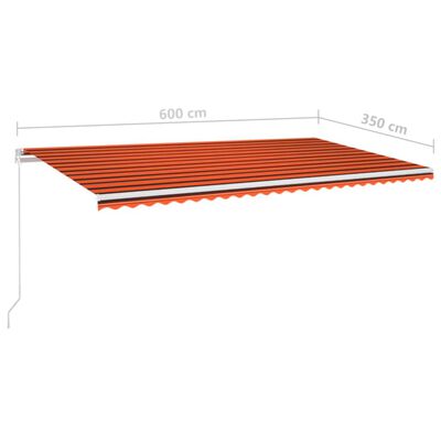 vidaXL Ručne zaťahovacia markíza s LED 600x350 cm oranžová a hnedá