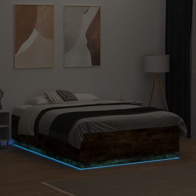 vidaXL Posteľný rám s LED svetlami dymový 120x190 cm kompozitné drevo