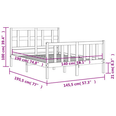 vidaXL Rám postele s čelom čierny 140x190 cm masívne drevo