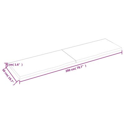 vidaXL Stolová doska tmavohnedá 200x50x(2-4) cm ošetrený dubový masív