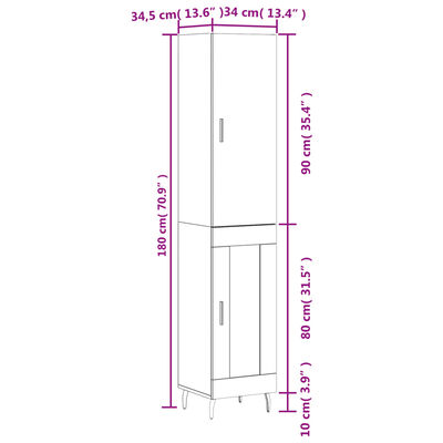 vidaXL Vysoká skrinka biela 34,5x34x180 cm spracované drevo