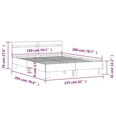 vidaXL Posteľný rám s čelom dymový dub 150x200 cm kompozitné drevo