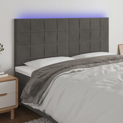 vidaXL Čelo postele s LED tmavosivé 200x5x118/128 cm zamat