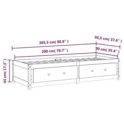 vidaXL Denná posteľ medovohnedá 90x200 cm borovicový masív