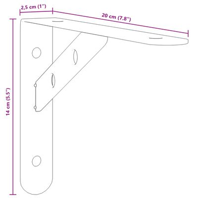 vidaXL Držiaky políc 4 ks 20x2,5x14 cm strieborná nerezová oceľ