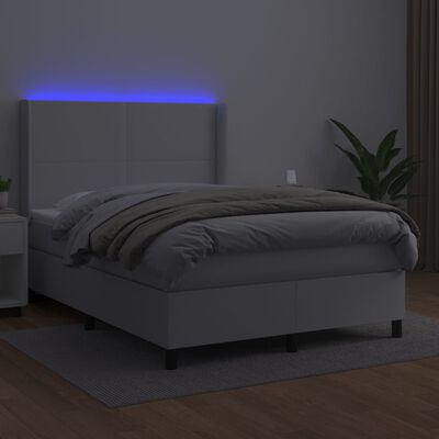 vidaXL Boxspring posteľ s matracom a LED biela 140x200 cm umelá koža