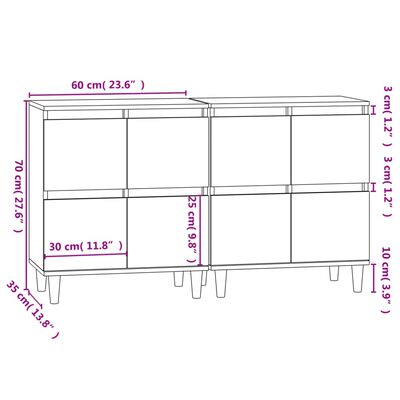 vidaXL Komody 2 ks dub sonoma 60x35x70 cm kompozitné drevo