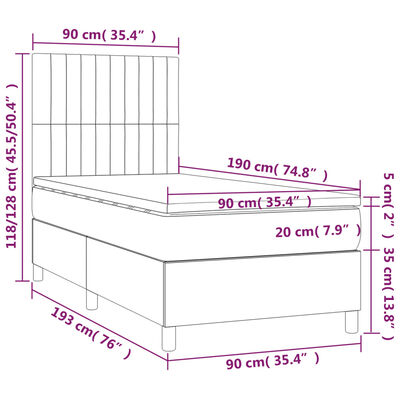 vidaXL Posteľný rám boxspring s matracom čierny 90x190 cm zamat