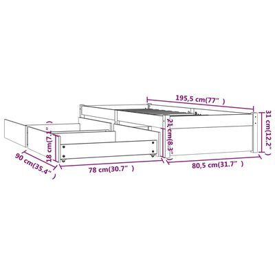 vidaXL Rám postele so zásuvkami biely 75x190 cm malé jednolôžko