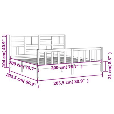 vidaXL Posteľný rám s čelom sivý 200x200 cm masívne drevo