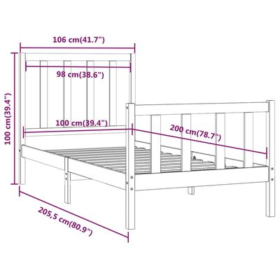 vidaXL Posteľný rám biely masívne drevo 100x200 cm