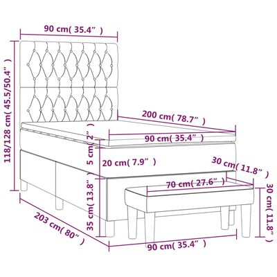 vidaXL Posteľný rám boxsping s matracom bledosivý 90x200 cm zamat