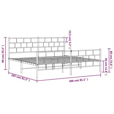 vidaXL Kovový rám postele s čelom a podnožkou biely 200x200 cm