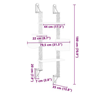 vidaXL Nástenné škrabadlo pre mačky bledosivé 180 cm